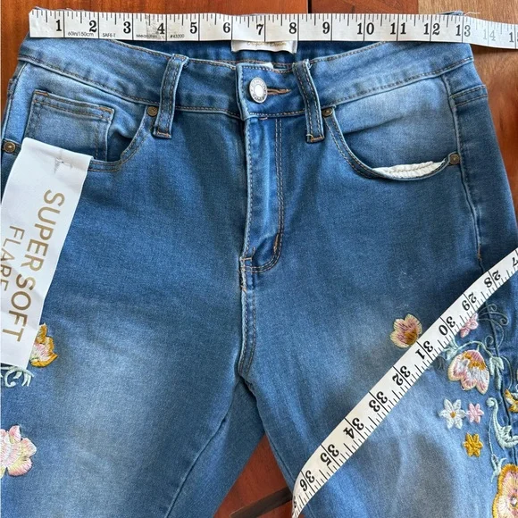 BAMBOO Blue Flare Jeans with Floral Embroidery - Picture 7 of 11